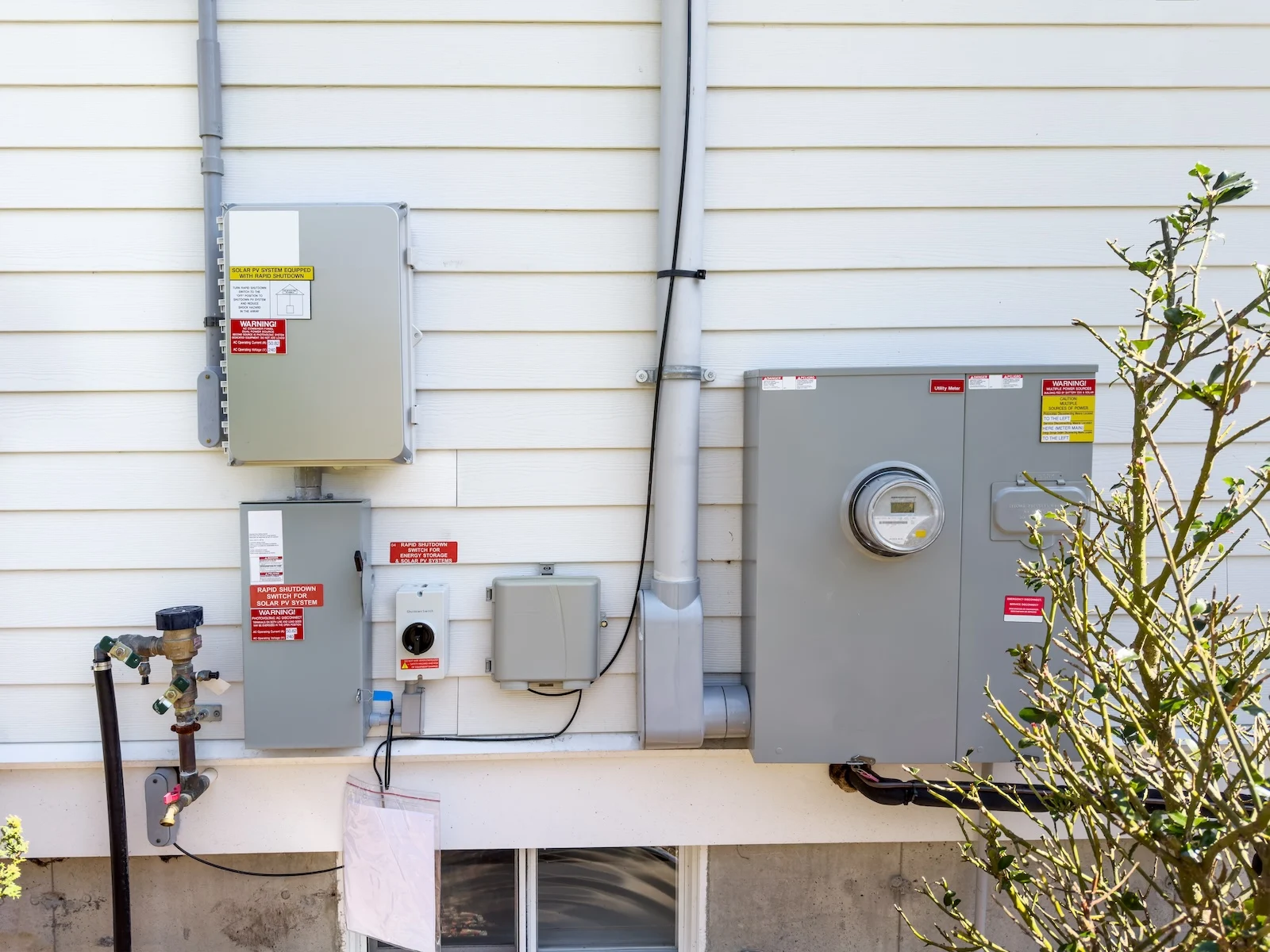 outside power box on the side of a white home in Grants Pass, Oregon